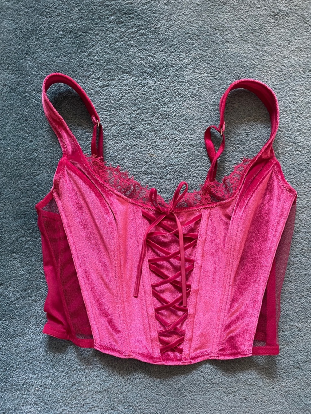 Dark Pink Lace-Up Velvet Corset Top - Victoria Secret